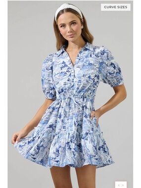 Sugar lips Francine toile Stacie button down mini dresss